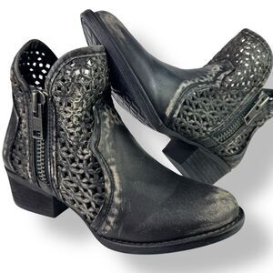Circle G Black Ankle Booties with Laser-Cut Design